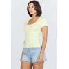 image:imageDEAR JOHN Jurnee Womens Top Scoop Neck Short Sleeve Fitted RibPale Lime Yellow