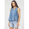 image:imageDEAR JOHN Myron Womens Top Crew Neck Sleeveless Button Front Relaxed Fit PleatedCarolina Blue