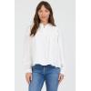 image:imageDEAR JOHN Naida Ruffle Crew Neck Long Sleeve Blouse for Women Relaxed Fit Front Placket DetailWhite