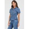 image:imageDEAR JOHN Nikita Collared Short Sleeve Peplum Top for WomenMedium Indigo