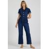 image:imageDEAR JOHN Riveter Cropped Denim Jumpsuit for Women ButtonFront Short Sleeve Relaxed Fit Removable BeltStar Demand