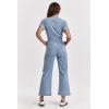 image:imageDEAR JOHN Riveter Cropped Denim Jumpsuit for Women ButtonFront Short Sleeve Relaxed Fit Removable BeltVaisley