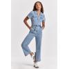 image:imageDEAR JOHN Riveter Cropped Denim Jumpsuit for Women ButtonFront Short Sleeve Relaxed Fit Removable BeltVaisley
