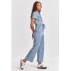 image:imageDEAR JOHN Riveter Cropped Denim Jumpsuit for Women ButtonFront Short Sleeve Relaxed Fit Removable BeltVaisley