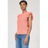 image:imageDEAR JOHN Tilly Womens Classic Fit Sweater Top Crew Neck Flutter Sleeve Crochet Detail ShirtPeachy Coral