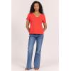 image:imageDEAR JOHN Vanya Short Sleeve Vee Neck Womens Slub Tee Knit Relaxed Fit ShirtPoppy Red