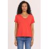 image:imageDEAR JOHN Vanya Short Sleeve Vee Neck Womens Slub Tee Knit Relaxed Fit ShirtPoppy Red