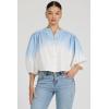 image:imageDEAR JOHN Wilma Crew Neck ButtonUp Shirt for Women Puff 34 Sleeve Relaxed Fit Piece DyedCloudy Skyway