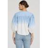 image:imageDEAR JOHN Wilma Crew Neck ButtonUp Shirt for Women Puff 34 Sleeve Relaxed Fit Piece DyedCloudy Skyway
