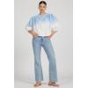 image:imageDEAR JOHN Wilma Crew Neck ButtonUp Shirt for Women Puff 34 Sleeve Relaxed Fit Piece DyedCloudy Skyway