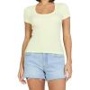 image:imageDEAR JOHN Jurnee Womens Top Scoop Neck Short Sleeve Fitted RibPale Lime Yellow