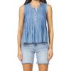image:imageDEAR JOHN Myron Womens Top Crew Neck Sleeveless Button Front Relaxed Fit PleatedCarolina Blue
