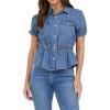 image:imageDEAR JOHN Nikita Collared Short Sleeve Peplum Top for WomenMedium Indigo
