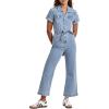 image:imageDEAR JOHN Riveter Cropped Denim Jumpsuit for Women ButtonFront Short Sleeve Relaxed Fit Removable BeltVaisley
