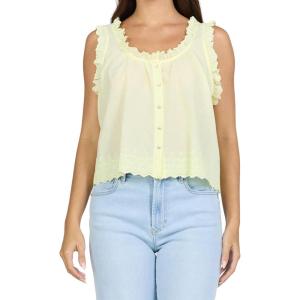 image:imageDEAR JOHN Ada Womens Top Scoop Neck Sleeveless Button Front Relaxed FitWax Yellow