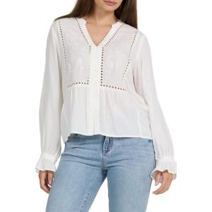 image:imageDEAR JOHN Darlene Top Womens Woven V Neck Long Sleeve with Embroidered DetailOffwhite