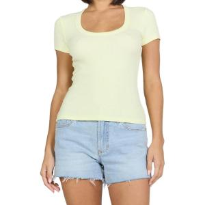 image:imageDEAR JOHN Jurnee Womens Top Scoop Neck Short Sleeve Fitted RibPale Lime Yellow