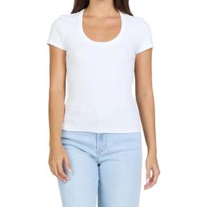 image:imageDEAR JOHN Jurnee Womens Top Scoop Neck Short Sleeve Fitted RibWhite