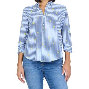 image:imageDEAR JOHN Lolita Womens Shirt Poplin ButtonUp Long SleeveBlue Lemon Emboidery