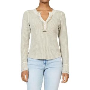 image:imageDEAR JOHN Luna Top for Women Fitted Thermal Henley Silhouette with Button Front and Long SleeveAbbey Stone