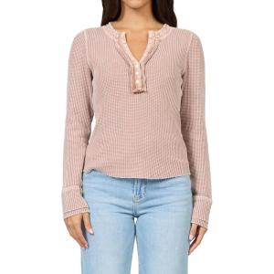 image:imageDEAR JOHN Luna Top for Women Fitted Thermal Henley Silhouette with Button Front and Long SleevePink Clay