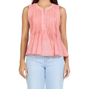 image:imageDEAR JOHN Myron Womens Top Crew Neck Sleeveless Button Front Relaxed Fit PleatedTerracotta