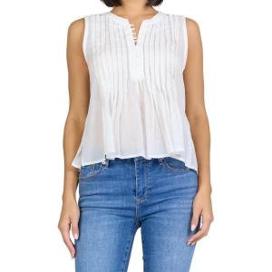 image:imageDEAR JOHN Myron Womens Top Crew Neck Sleeveless Button Front Relaxed Fit PleatedWhite