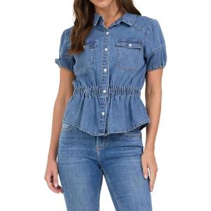 image:imageDEAR JOHN Nikita Collared Short Sleeve Peplum Top for WomenMedium Indigo