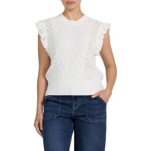 image:imageDEAR JOHN Tilly Womens Classic Fit Sweater Top Crew Neck Flutter Sleeve Crochet Detail ShirtOffwhite
