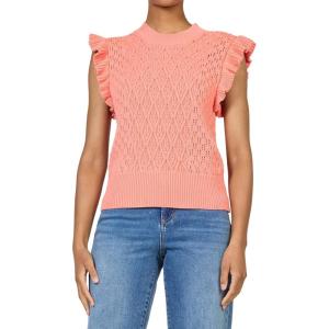 image:imageDEAR JOHN Tilly Womens Classic Fit Sweater Top Crew Neck Flutter Sleeve Crochet Detail ShirtPeachy Coral