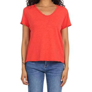 image:imageDEAR JOHN Vanya Short Sleeve Vee Neck Womens Slub Tee Knit Relaxed Fit ShirtPoppy Red