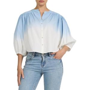 image:imageDEAR JOHN Wilma Crew Neck ButtonUp Shirt for Women Puff 34 Sleeve Relaxed Fit Piece DyedCloudy Skyway