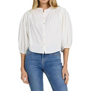 image:imageDEAR JOHN Wilma Crew Neck ButtonUp Shirt for Women Puff 34 Sleeve Relaxed Fit Piece DyedWhite