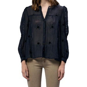 image:imageDEAR JOHN Anna Lisa Button Up Shirt Womens Relaxed Fit Long Sleeve Woven TopBlack Iris
