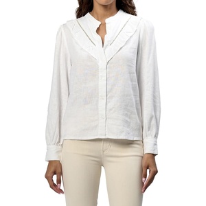image:imageDEAR JOHN Lonestar Button Up Long Sleeve Ruffle Detail Womens TopWhite