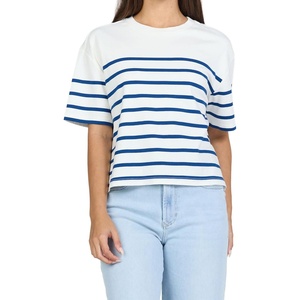 image:imageDEAR JOHN Maddox Top Womens Cotton Crew Neck Short SleeveCreamNavy Stripe