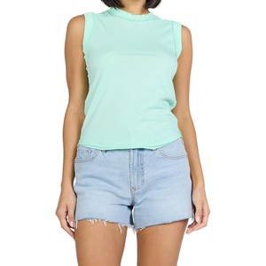 image:imageDEAR JOHN Zo Top Womens Cotton Crew Neck Sleeveless with Raw Edge DetailMist Green