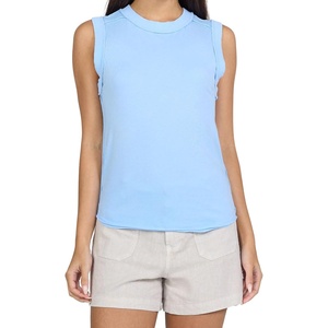 image:imageDEAR JOHN Zo Top Womens Cotton Crew Neck Sleeveless with Raw Edge DetailPlacid Blue