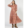 image:imageDEAR JOHN Marian Dress Womens Printed VNeck Henley Long Sleeve MaxiSonora Print