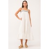 image:imageDEAR JOHN Stevie Womens Dress Midi Gingham Plaid Ruched Strap Tiered Skirt Embroidered Halter StyleWhite