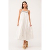 image:imageDEAR JOHN Stevie Womens Dress Midi Gingham Plaid Ruched Strap Tiered Skirt Embroidered Halter StyleWhite