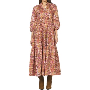 image:imageDEAR JOHN Marian Dress Womens Printed VNeck Henley Long Sleeve MaxiSonora Print