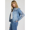 image:imageDEAR JOHN Ainsley Denim Jacket Womens Relaxed Fit Stretch Denim Lace Embroidered Button Front Collared JacketSanta Fe
