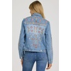 image:imageDEAR JOHN Ainsley Denim Jacket Womens Relaxed Fit Stretch Denim Lace Embroidered Button Front Collared JacketSanta Fe