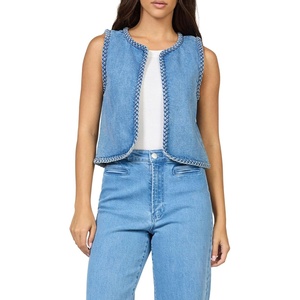 image:imageDEAR JOHN Abby Sleeveless Denim Vest for Women Crew Neck Braided Detail Relaxed Fit Lightweight LayerWyatt