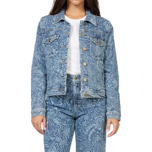 image:imageDEAR JOHN Ainsley Denim Jacket Womens Relaxed Fit Stretch Denim Lace Embroidered Button Front Collared JacketAvalon