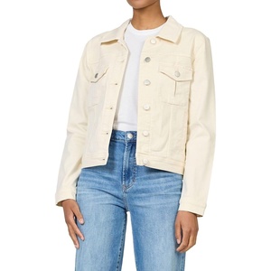 image:imageDEAR JOHN Ainsley Denim Jacket Womens Relaxed Fit Stretch Denim Lace Embroidered Button Front Collared JacketWheat