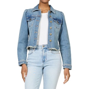 image:imageDEAR JOHN Roselyn Denim Jacket Womens Classic Fit Stretch Denim Puff Sleeve Button Front JacketVintage Flow