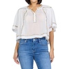 image:imageDEAR JOHN Jada Womens Relaxed Fit Top VNeck Quarter Sleeve Embroidered DetailWhite