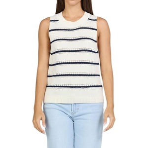 image:imageDEAR JOHN Sarinna Womens Sleeveless Top Classic Fit Crew Neck Pointelle StripeBlack Iris Stripe